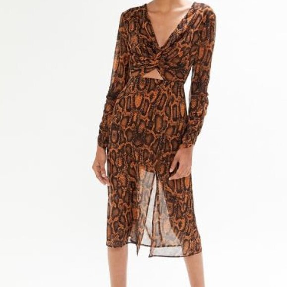 Finders Keepers Sheer Snake Skin LS Midi Dress - Picture 1 of 9